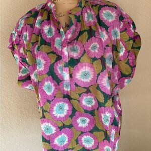 NWT Vibrant Floral Blouse - Pink and Green